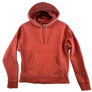 VTG Champion Coral Unisex Hoodie Sz Medium Heavyweight Stonewash Logo spellout